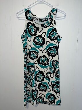 AGB Teal, Black and Cream Floral Mini Dress Size 12 04142611